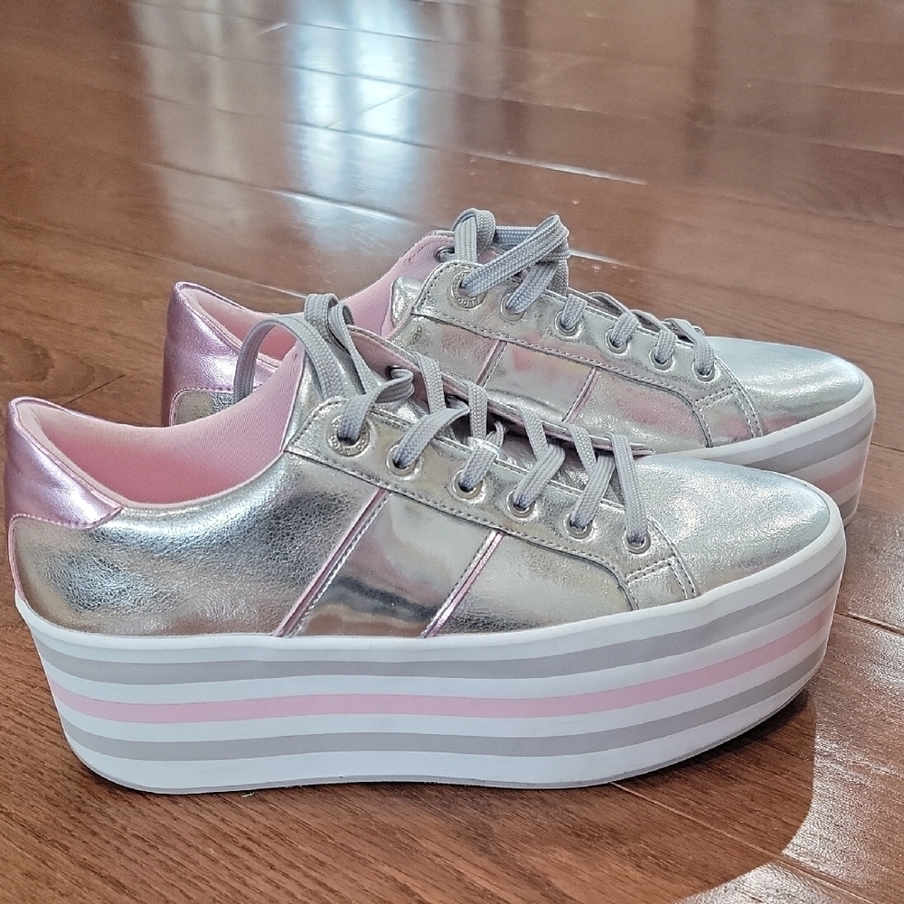 ALDO Silver and Pink Platform Sneakers